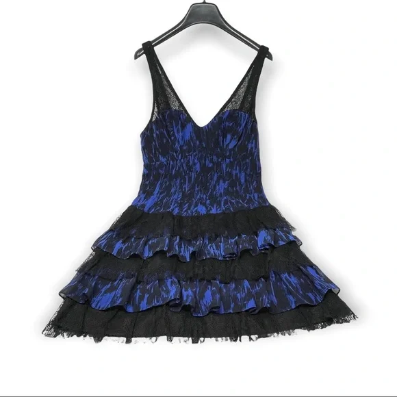 🛍️SALE🛍️ GUESS Black & Cobalt Blue Ruffled Lace Tiered Mini Dress - Picture 5 of 12